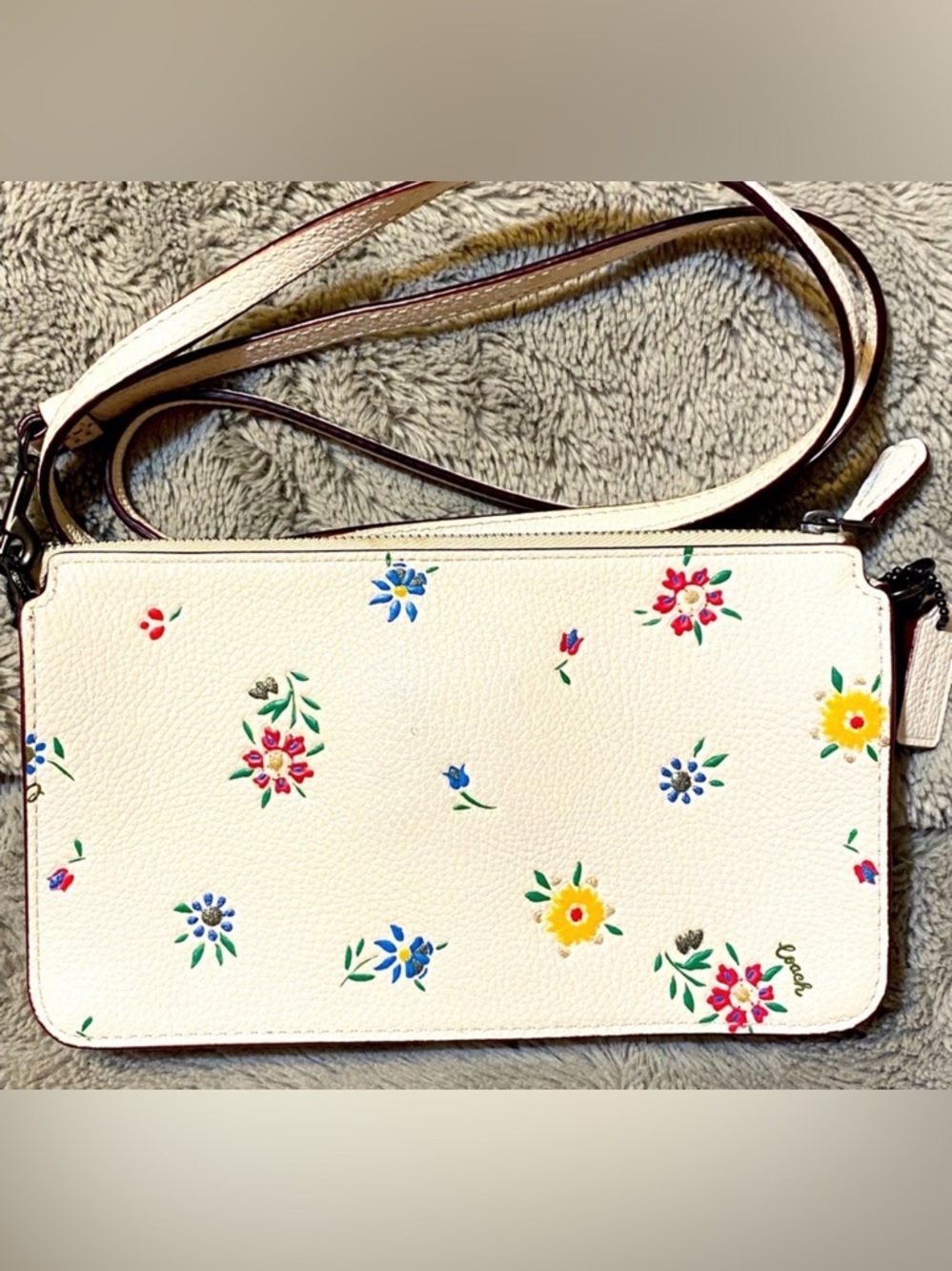 Coach Cream Floral Pebbled Leather Crossbody Bag - Picture 16 of 16